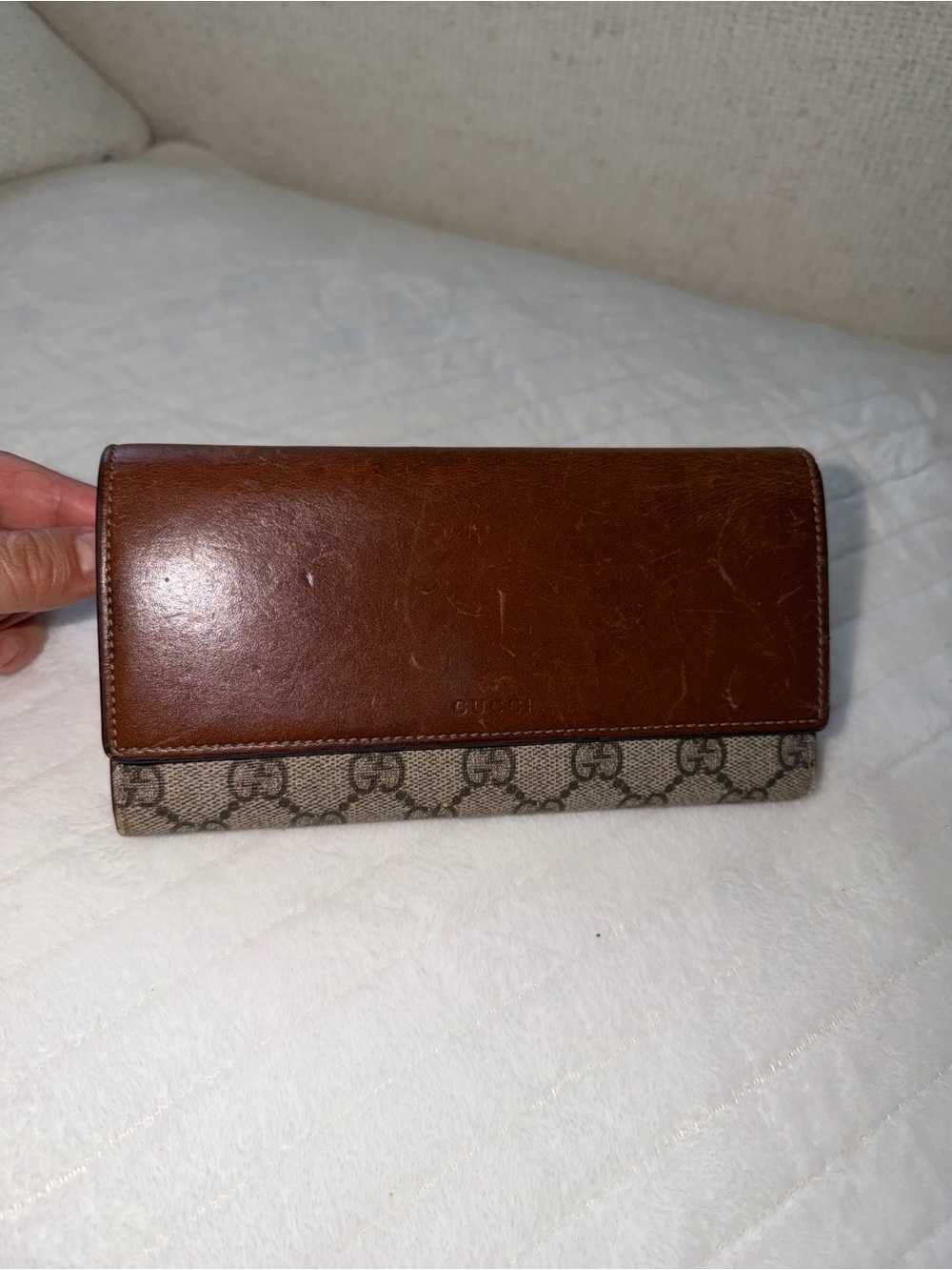 Gucci Tan Leather & GG Monogram Continental Wallet - Picture 3 of 11